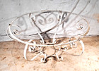Vintage Mid Century Scrolled Wrought Iron Round Coffee Table