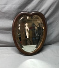 Antique Oak Hardwood Heart Beveled Bathroom Shaving Mirror Old Vtg 1243-25b