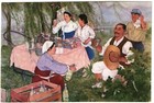 Very Rare 1950 North Korea Art Mobile Store Happy Worker Korean Vintage Postcard