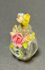Vintage Miniature Glass Perfume Bottle Applied Flowers   Mint Condition 1 1 2   