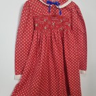 Vtg Polly Flinders Sz 6x Hand Smocked Long Sleeve Dress Red Floral Holiday