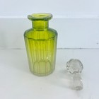 Antique Perfume Glass Bottle With Stopper Green Gold Ombre Vintage Cut Polished