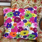 Vintage 1970s Flower Power Pillow 19x19 Groovy Hippie Floral Decor