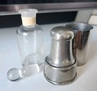 Antique Apothecary Glass Bottle With Stopper And Metal Case With Spring Lid 3 5   
