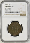 1820 Matron Head Large Cent 1   Ngc Unc Uncirculated Detail Cleaned Clip At 5 30