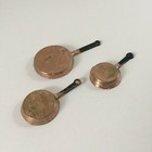 Dollhouse Miniature Set Of 3 Metal Copper-look Skillets