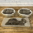 Vintage Easter garden Rabbits Pewter tin Raised Design Collectable Containers