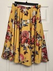 Myrtlewood Of California Women   s A-line Knee Skirt Yellow Floral Satin M