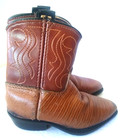 Rare Vintage Boys Childs Cowboy Boots Reptile Print Leather Brown Western Decor