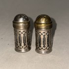 Vintage Silver Plated Mini Salt And Pepper Shakers With Glass Inserts  d26