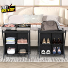 Folding Luggage Rack With Storage Holds 120 Lb Suitcase Stand Black