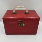 Vintage Red Faux Alligator Hard Train Case Cosmetic Makeup Luggage
