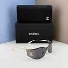Chanel Cha71787 Shield Sunglasses Gold Frame Black Lens Cc Logo Women
