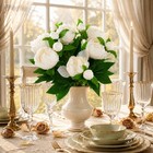Cream White Peonies Artificial Flowers  6 Pcs Silk Peony Bouquet