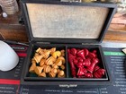 Chess Bakelite Red And White Staunton Travel Set And Travel Case-1940s