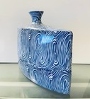 Vintage Chinese 9  H X 10 5  D Blue   White Swirl Porcelain Oval Flat Vase