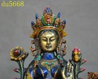 8 tibetan Temple Bronze Cloisonne Gilt Green Tara Kwan-yin Goddess Buddha Statue
