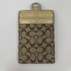Auth Coach Card Case Holder Lanyard Signature Gold Beige F60357 From Japan241009
