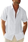 Vintage Guayabera Shirt Men Cotton Linen Short Sleeve Cuban Button-down