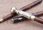 Antique Brass Sword Handle Walking Cane Wooden Shaft Decorative Gentlemen Walkin