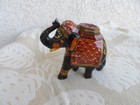 Vintage Elephant Wooden Hand-painted   Carved Animal Figurine Statue Colorful