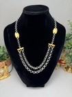 Monet Two Tone Gold Silver Double Chain Statement Necklace Signed Vintage Rare
