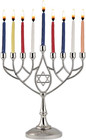 Traditional Classic Geometric Hanukkah Menorah 9  Silver Plated Chanukah Candle
