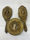 Victorian Antique  Vanity Brush Mirror Makeup Holder Embossed Floral Ladies