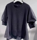 Lady Sacai Luck Knitted Sweater Denim Patchwork Short Sleeved Top
