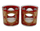 Set Of 2 Culver Signed Gold And Red Regal Scroll Rocks Glasses Vintage Mcm Euc