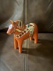 Vintage Swedish Hand Carved Wooden Dala Horse Hand Painted Sweden Folk Art Decor