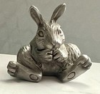 Vintage Sitting Bunny Rabbit Pewter Figurine 1 75  Signed Port 80s Made In Usa