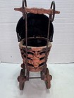 Vintage Wicker Doll Baby Carriage Pram Stroller Wire Wheels Black Canopy Rustic
