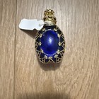 Vintage Miniature Glass Perfume Bottle W  Gold Filigree  Rhinestones   Stopper