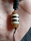 Tibetan Agate Pre 1800s 3 Line Dzi Bead   Hematite Prayer Necklace