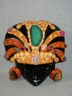 Rare Obsidian Aztec Mayan Sun God Statue Sculpture Inlay Gemstone Mask 8 5  Tall