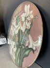 Antique Curved Convex Bubble Glass Picture White Day Lillies 8 5    Round