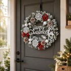 Christmas Wreath Reindeer Snowflake Red Berries Front Door Winter Xmas Decor