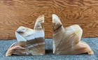 Lovely Vintage Onyx Marbled Stone Bookend Set Beige   Caramel