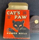 Cats Paw Rubber Heels  Brown Scoop 1 Original Box 2 Heels Vintage Nib 1940s
