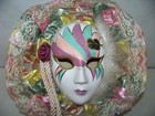 Vintage Porcelain Ceramic Mardi Gras Hand Painted Wall Hanging Mask  Pink Teal