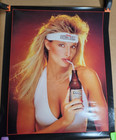 1988 Coors Extra Gold Beer Poster - Sexy Woman Drinking W a Straw - Cleavage
