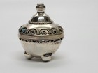 Vintage Sterling Silver Judaica Besamim Spice Box With Turquoise Color Accents