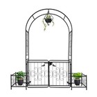 Metal Garden Arch With Planter Boxes Gate Wedding Arch Climbing Plants Black
