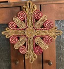 Vintage Raffia Trivet Straw Hot Pad Square Woven Boho Pink Yellow