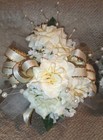 New 5  Artificial Ivory Rose Wrist Corsage   Matching Bout  Pearls  Gold Bow
