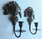 Vintage Pair Brass Candleholder Wall Sconces Old Ornate Design Grape Vine Deco