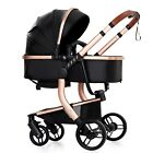 Convertible Baby Stroller Infant Bassinet Stroller Pushchair Pu Leather Black Us