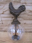Vintage-look Cast Iron Rooster Finial Atop Clear Glass Lightning Rod Orb Ball
