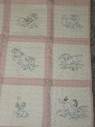 Vintage Hand Embroidered Pink Animal Baby Quilt Nursery Donkey Floral
